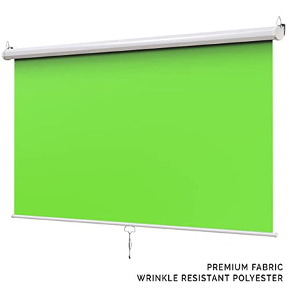 【Wider Style】 KHOMO Gear Green Screen 84 x 84 inch - Extra Large Pull Down Projector Green Screen Backdrop - Portable Collapsible Roll Down Projector Screen - color: Green - White Metal Frame