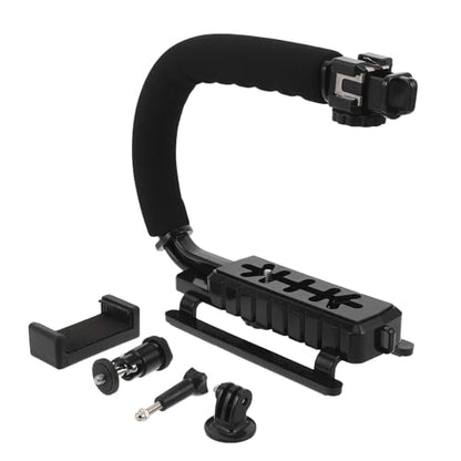 Zerodeko Handheld Camera Stabilizer Grip with Phone Clamp and U-Shaped Cold Shoe Mount for Filmmaking and Video Recording, Compatible with Smartphones and Camcorders