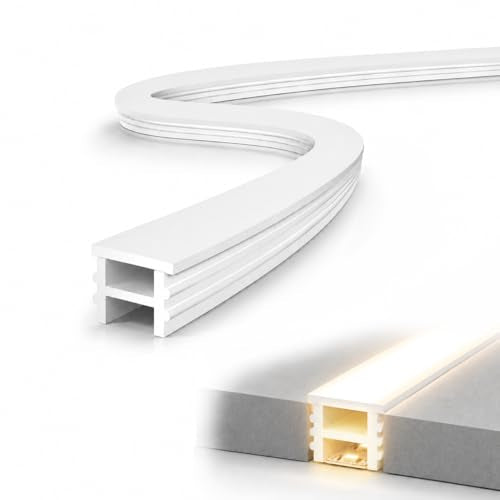 Silicone LED Channel 16.4FT, Flexible Neon Tube Light Cover for LED Strips up to 10mm Wide, Milky White LED Strip Diffuser Channel, DIY Spotless Light Cover for Cabinet Lighting, No Strip Included