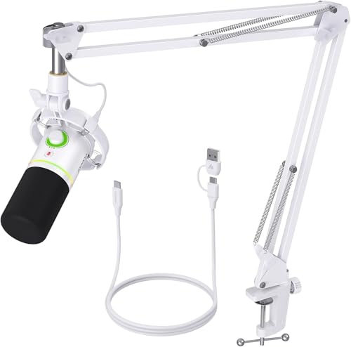 MAONO XLR/USB Dynamic Microphone Kit, RGB Podcast Mic with Software, Mute, Gain Knob, Volume Control, Boom Arm for Streaming, Gaming, Voice-Over, Recording-PD200XS White - color: White, style: PD200XS White