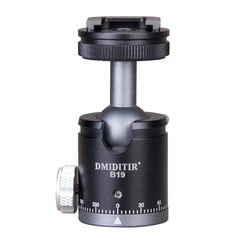 B19 Mini Ball Head with Hot Shoe Mount, Aluminum Alloy, 1/4" Standard Screw, 360 Degree Rotation, 30mm x 64mm, Black