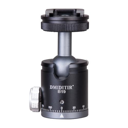 B19 Mini Ball Head with Hot Shoe Mount, Aluminum Alloy, 1/4" Standard Screw, 360 Degree Rotation, 30mm x 64mm, Black