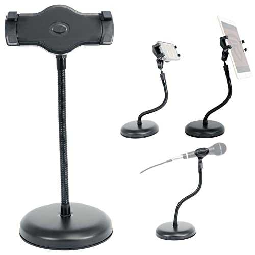 Rockville iSTAND 9 Desktop Gooseneck Stand, Weighted Base, Adjustable Mic Clip, Phone/Tablet Holder, Webcam Adapter, Perfect for Podcasting, Streaming | Includes Mic Clip, Webcam Adapter, 11.8" Gooseneck, Weighted Steel Base, Fits 4.7" to 12.9" Screens, 3