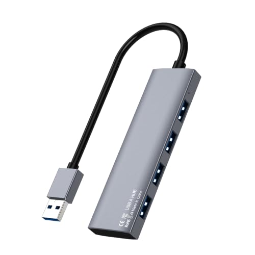 USB 3.0 Hub, Aluminum Alloy 4-Port Multiple USB A Splitter, Plug and Play USB Extender Hub for Laptop/PC/Desktop, Keyboard, Flash Drive, U Disk, Printer, Xbox, HDD and More (Not a Charger) - color: Gray-Aluminum Alloy