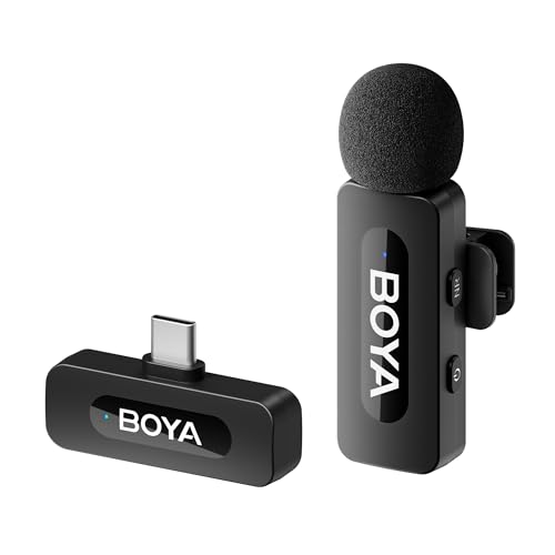 BOYA BY-V10 USB-C Wireless Lavalier Microphone for iPhone16/15 Android, Type-C Smartphone Laptop, Noise Canceling, Mini Clip-on Microphone for YouTube, Podcast, Facebook, TikTok Vlogging Recordings - style: BY-V10(TX+RXU)