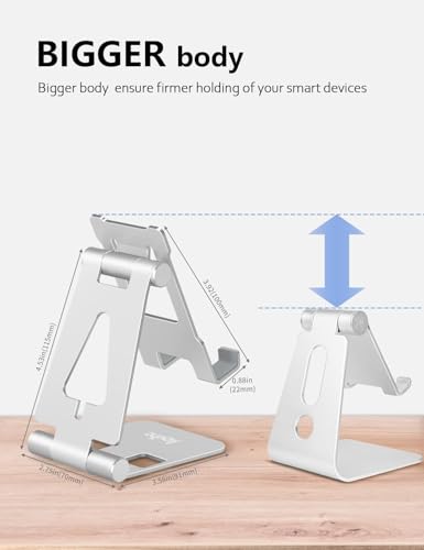 Aoviho Cell Phone Stand for Desk, Adjustable Desktop Phone Holder Stand, Foldable Moblie Phone Dock for iPhone 17 16 15 Pro Xs Max Xr X 8 7 6 5 5s SE Nintendo Switch All Phones, Silver - color: Silver
