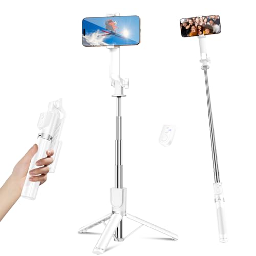 Sensyne 53" Selfie Stick for Phone, Extendable Travel Tripod with Detachable Remote for Photography, Selfies, Compatible with All Cell Phones, White - color: White