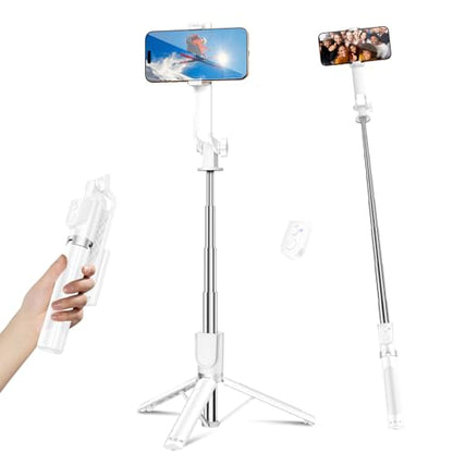 Sensyne 53" Selfie Stick for Phone, Extendable Travel Tripod with Detachable Remote for Photography, Selfies, Compatible with All Cell Phones, White - color: White