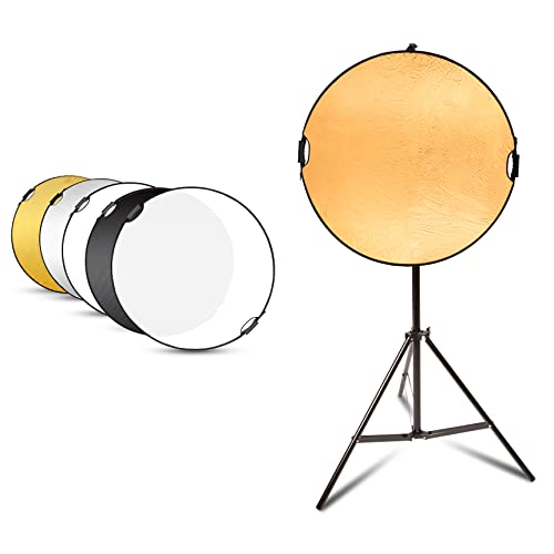 Selens Handle Round Reflector Stand Kit for Photography, 32" 5-in-1 Collapsible Lighting With 6.5ft Light Stand, Carry Bag and Clamp for Portrait Studio Shoot - size: 32in Reflector Stand Kit