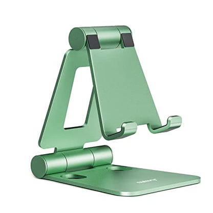 Nulaxy Dual Folding Cell Phone Stand, Fully Adjustable Foldable Desktop Phone Holder Cradle Dock Compatible with iPhone 17 16 15 14 13 12 11 Pro Max Xs Xr X 8, Nintendo Switch, All Phones- Green - color: G-Green