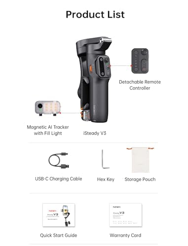 hohem iSteady V3 Gimbal Stabilizer for iPhone, Magnetic AI Tracker,Detached Remote,Built-in Tripod Extension Rod, 3-Axis Phone Gimbal Stabilizer for Smartphone Video Recording Vlog Live tiktok,Black