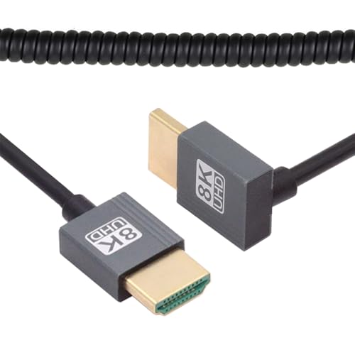 Cable HDMI 2.1 Male to HDMI Male 8K 60hz Stretch Coiled Cable Down Angled 90 Degree for HDTV Computer Laptop Monitor - style: HDMI Down Angled