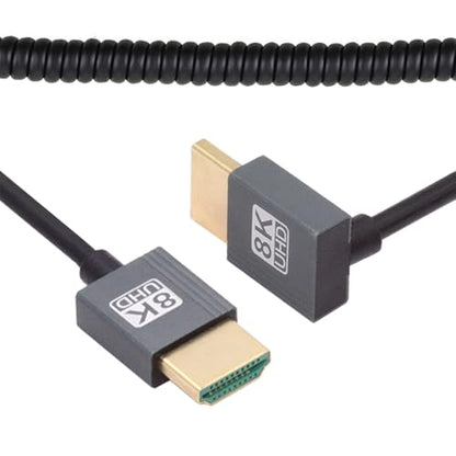 Cable HDMI 2.1 Male to HDMI Male 8K 60hz Stretch Coiled Cable Down Angled 90 Degree for HDTV Computer Laptop Monitor - style: HDMI Down Angled