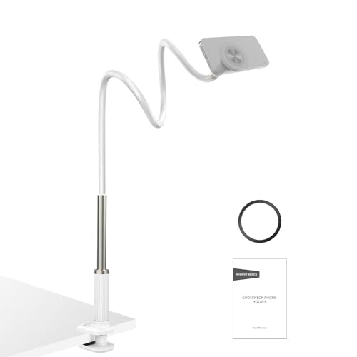 NEEWER Basics Magnetic Phone Stand for Desk, 360° Overhead Table Cellphone Holder Clamp Mount with Flexible Arm, Compatible with MagSafe iPhone Android Samsung for Bed Video Recording, PA151 White - style: PA151 White