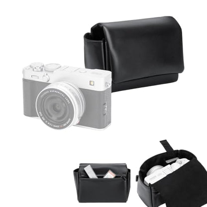 JJC Black Leather Camera Case Bag for Fuji Fujifilm X100VI X100V X100F X100 VI V X-E5 XE5 X-E4 XE4 Canon PowerShot V1 Digital Camera, Protective Pouch with Magnetic Closure for Easy Access - color: Black