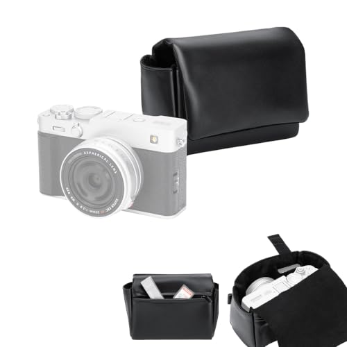 JJC Black Leather Camera Case Bag for Fuji Fujifilm X100VI X100V X100F X100 VI V X-E5 XE5 X-E4 XE4 Canon PowerShot V1 Digital Camera, Protective Pouch with Magnetic Closure for Easy Access - color: Black