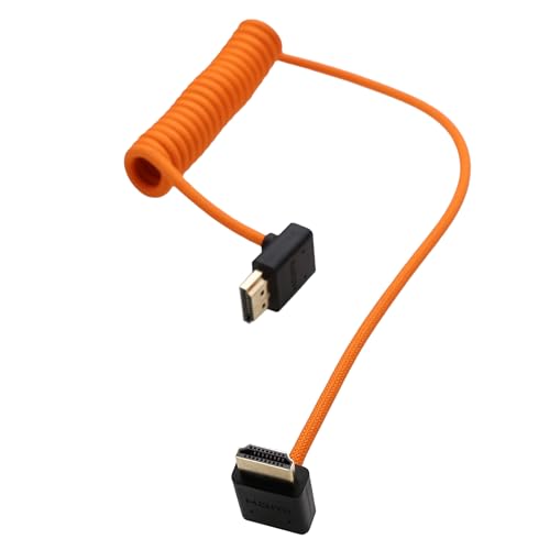 HDMI 8K 4K ProRes Cable for Camera Monitor Gimbal, ATOMOS Ninja V Shinobi, Sony FX30 A7IV, Canon Lumix Nikon, BMPCC6K, FEELWORLD Portkeys SmallHD, Up Down Angled, 50cm Spiral - size: Down to UP Angled