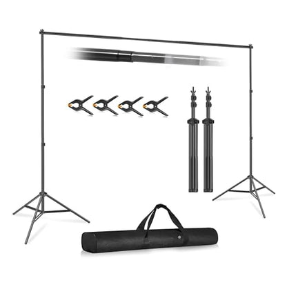 Photography Backdrop Stand Kit, Adjustable Photo Support Stand with 4 Spring Clamps, Carry Bag, Telescopic Background Frame, Green Screen, Product Photos, Video Recording ((8.5 x 9.8 ft)) - size: (8.5 x 9.8 ft)
