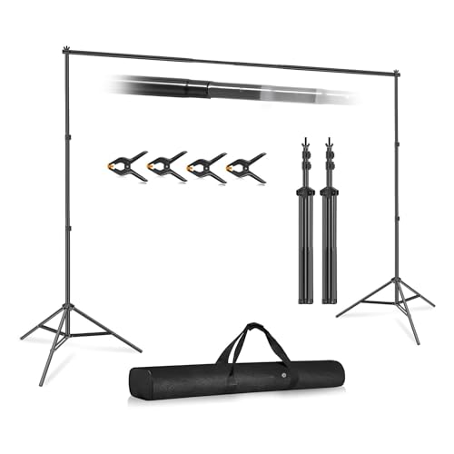Photography Backdrop Stand Kit, Adjustable Photo Support Stand with 4 Spring Clamps, Carry Bag, Telescopic Background Frame, Green Screen, Product Photos, Video Recording ((9.2 x 9.8 ft)) - size: (9.2 x 9.8 ft)