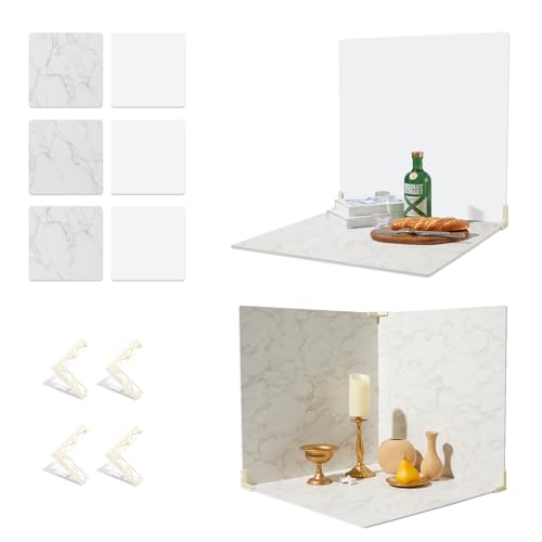 BEIYANG Food Photography Backdrops 24x24 Inch Marble Photo Backdrop Boards 3PCS White Photography Backdrop Boards with 3 Bracket Kits Soild Board Waterproof Backdrop for Food Photography - color: 3PCS