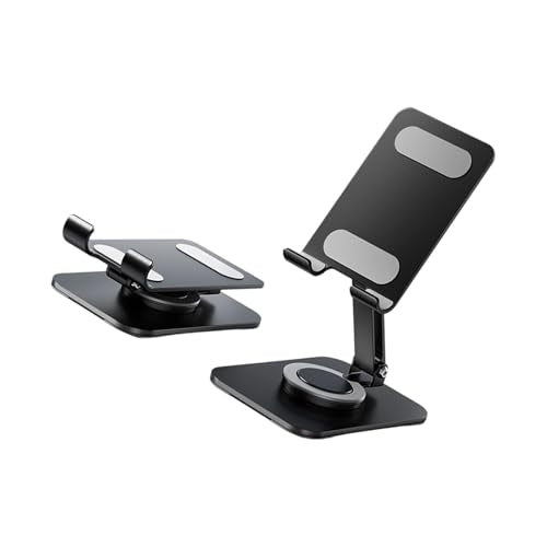 Carbon Steel Desktop Phone Stand Foldable Adjustable with Rotating Base for Video Calls Phone Tablet Portable Foldable Adjustable Desktop Rotating Desk Video Calling Online Learning Movie Hands - color: Black