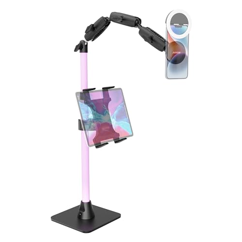 ARKON Mounts Remarkable Creator Pro+Plus Overhead Content Creation Mount with Magnetic Phone Holder, Tablet Mount, LED Ring Light, and Adjustable Filming Arm (Pink) - color: Pink