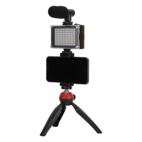 Portable Live Video Kit with Fill Light, Cardioid Microphone, Tripod, Phone Holder for Mobile Photography, Red. Compact Travel-Friendly Streaming Set fit Smartphones Content - color: Red