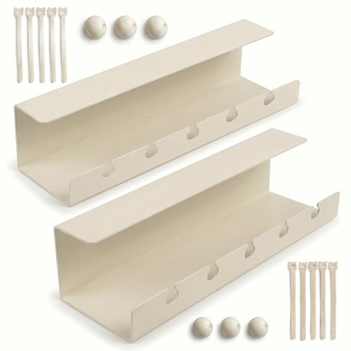 Under Desk Cable Management Tray No Drill, Cord Organizer for Desk, Wire Organizer, Cable Tray for Home Office Standing Desk, Wire Managment, Cord Hider, Set of 2 pcs (White) - color: White