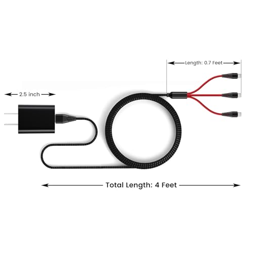 USB C Charger for DJI Osmo Mobile 7P 6 OM 6 5 4 SE/RS 2 3 Mini Stabilizers and Pocket 3 2 Action Cameras, 3-in-1 Type-C Charging Cable with 18W Fast-Charge Adapter Accessories, 4ft