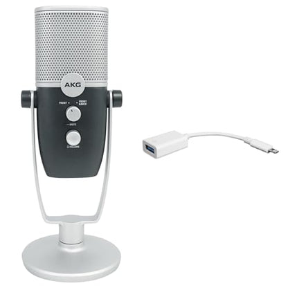 Audiosavings Bundle: AKG ARA C22-USB Dual Mode Condenser Microphone+Stand 4 Recording/Podcast/Gamer Bundle with Rockville iUSB USB-A to Lightning Adapter Dongle USB Mirophones to iPhone/iPad (2 Items)