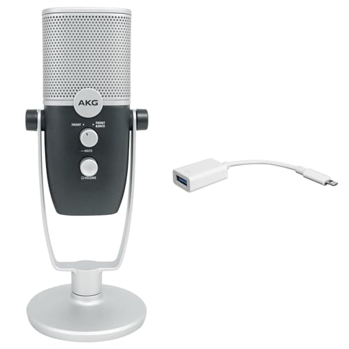 Audiosavings Bundle: AKG ARA C22-USB Dual Mode Condenser Microphone+Stand 4 Recording/Podcast/Gamer Bundle with Rockville iUSB USB-A to Lightning Adapter Dongle USB Mirophones to iPhone/iPad (2 Items)
