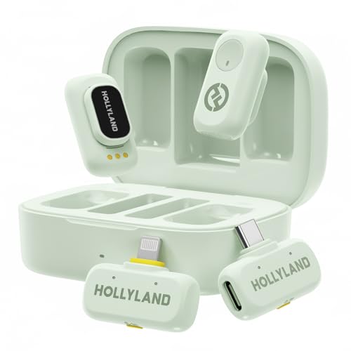 Hollyland Lark A1 Wireless Mini Microphone for iPhone & Android, 48kHz/24-bit, 3-Level Intelligent Noise Cancel, Microphone for YouTube, Podcast, Vlogging (Green, 2TX + 2RX + Charging Case) - color: Green, size: Combo (USB-C RX + Lightning RX + Charging C