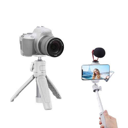 MT-08 Mini Tripod for Camera, 1/4" Mount Universal Portable Camera Tripod | Compatible with DJI OSMO 360/Pocket 3/Pocket 4 /4P/Luna/Insta360x5/iPhone/Sony/Xtra, Extendable Handheld Video Shooting Stand - color: White