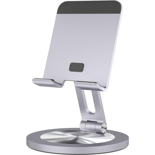 Phone Stand for Desk, 360° Rotating Dual Adjustable Foldable Holder, Heavy Solid All-Aluminum Base Anti-Slip Stable Support for Home Office Study, Fits iPhone Galaxy 4-8" Phones (Grey) - color: Space Grey