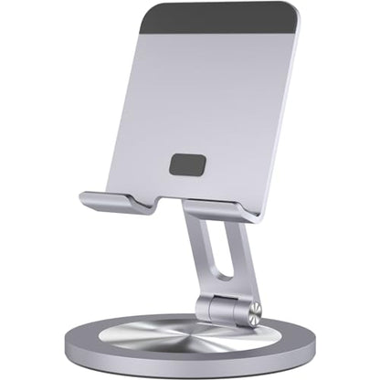 Phone Stand for Desk, 360° Rotating Dual Adjustable Foldable Holder, Heavy Solid All-Aluminum Base Anti-Slip Stable Support for Home Office Study, Fits iPhone Galaxy 4-8" Phones (Grey) - color: Space Grey