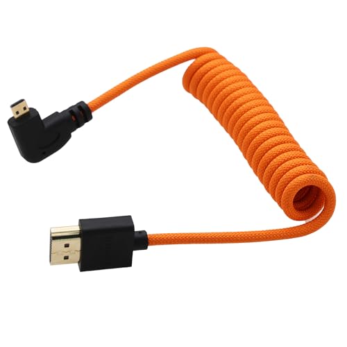 Right Angle Micro-HDMI to HDMI 4K60 8K Raw Cable for ATOMOS Ninja V Ultra, Sony ZV-E10 A7C A7R4 A6700, Canon R6II R5C R10, Lumix S5 S9 G100, Fujifilm X-T50, Orange Braided Coiled 30cm - color: Orange, size: Right Angle to Straight