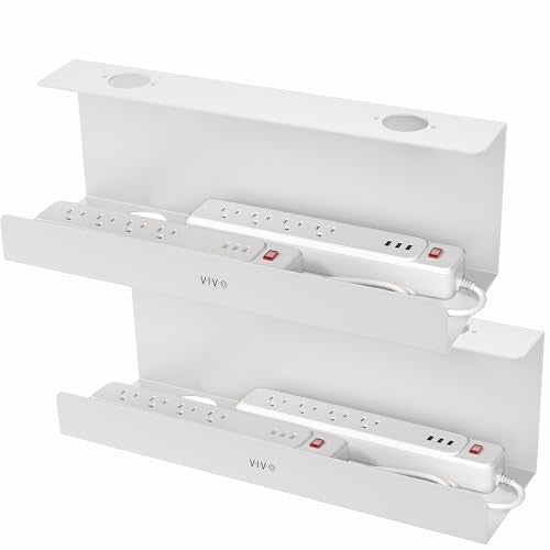 VIVO 2 Pack White 17 inch Extra Deep Cable Management Tray, DESK-AC16-2CW | Set of 2, Under Desk, Low Profile Power Strip Holder, Cord Organizer, Wire Tamer Steel Rack, Home Office, Holds 11 lbs each - color: White, size: Extra Deep