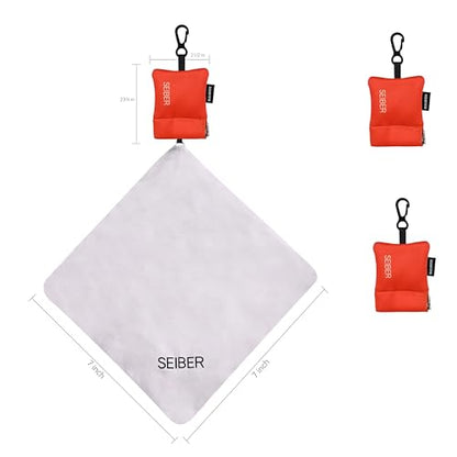 SEIBER Microfiber Glasses Cleaning Cloth, Orange, 2PCS | 7 x 7 inch, Neoprene Pouch, For Glasses, Laptops, Cameras, Self-Closing Bottom - color: Orange