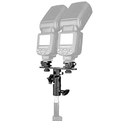 ChromLives Dual Flash Bracket Hot Shoe Speedlight Stand Umbrella Holder Light Stand Bracket Mount 1/4'' to 3/8'' Compatible with Studio Video DSLR Camera Canon Nikon Yongnuo - color: Black