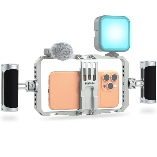 Leftfoto Universal Aluminum Phone Stabilizer Cage Smartphone Video Rig with Dual Handles for iPhone 17 Promax1615 Mini Pro Max 8 Plus for Samsung for Huawei Mate,for Vlogging/Video Shooting