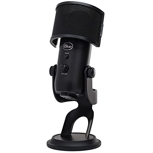 Blue Yeti USB Microphone, Blackout, with Knox Pop Filter (2 Items) | Blue Yeti USB Mic, Tri-Capsule, 4 Patterns, Gain and Mute, 3.5mm Zero-Latency Monitoring, Knox Pop Filter Included