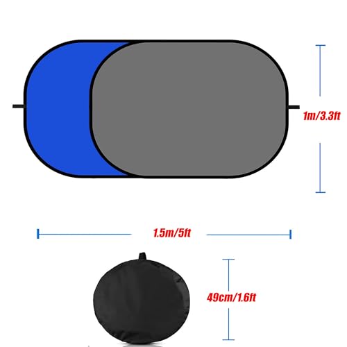 3.3x5ft/1x1.5m Chromakey Blue Grey Backdrop with 6.23ft Stand, 2-in-1 Blue Screen and Grey Screen Collapsible Reversible Pop-Up Background Panel for Photography, Live Streaming, Video Shooting - color: Blue/Gray