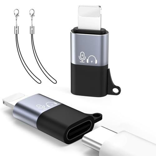 MoKo for DJI Mic Mini USB C to Lighting Phone Adapter - Lightning to USB-C Audio Adapter for iPhone 14/13/12/11/Apple EarPods/Wireless Mic Receiver/Phone, Support Charging -2 Pack - color: Gray, size: 2 Pack