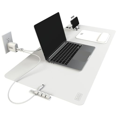 BLACK+DECKER Home Office Kit, 7 PCS Set, Desk Pad, 2-Port PD Charger, Ergonomic Mouse Pad, Phone Stand, Combo Cables, Cable Organizer, Workspace Accessories Perfect for Work-from-Home (White) - color: White