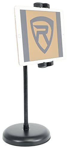 Rockville iSTAND 9 Desktop Gooseneck Stand, Weighted Base, Adjustable Mic Clip, Phone/Tablet Holder, Webcam Adapter, Perfect for Podcasting, Streaming | Includes Mic Clip, Webcam Adapter, 11.8" Gooseneck, Weighted Steel Base, Fits 4.7" to 12.9" Screens, 3