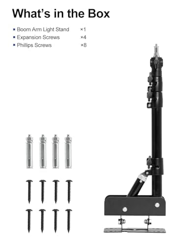AMBITFUL Wall Mount Triangle Boom Arm, 43inch/110cm Adjustable Photography Light Bracket, 180° Rotatable Studio Wall Stand with 1/4" 3/8" Screws, 5kg Load for Barbershop Live Streaming Video Shooting - size: Boom Arm -110cm
