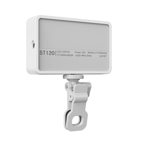 Andoer 120 LED Video Light, LED Selfie Light with Clips for Phone/Laptop, Video Conference Light 2500K-9000K Dimmable CRI95+ Portable Light for Video, Streaming and Video Conferencing - color: White/Dark Grey Heather