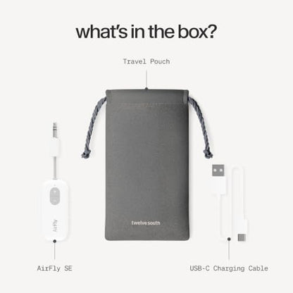 Twelve South AirFly SE | Bluetooth Wireless Audio Transmitter Adapter for AirPods/Headphones, 20+ Hr Battery, Works with 3.5mm aux Jacks on Airplanes, TVs, Gym Equipment, and Travel - color: White, style: AirFly SE