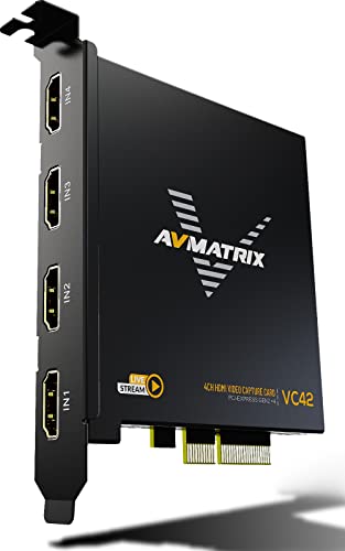 AVMATRIX 1080p60 4-PCI-E Capture Card Live Stream and Record with Ultra-Low Latency on PS5, PS4 Pro, Xbox Series X/S, Xbox One X, in OBS, Twitch, YouTube, Nintendo Switch, PC Windows - color: PCIE-4CH HDMI