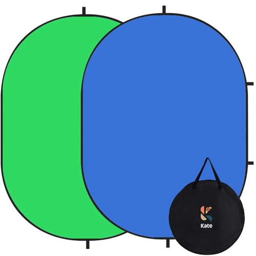 Kate Collapsible Pop-Up Backdrop for Self-Tape Auditions, Professional Headshots, Video Conferencing & Live Streaming - Portable Photography Background (5'x6.5' / 1.5x2m,Blue/Green - color: Blue/Green